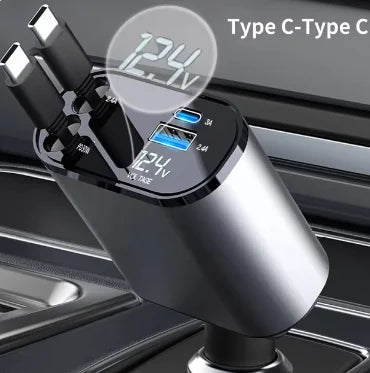 120W Fast Car Charger - Retractable USB-C 4-in-1 ⚡